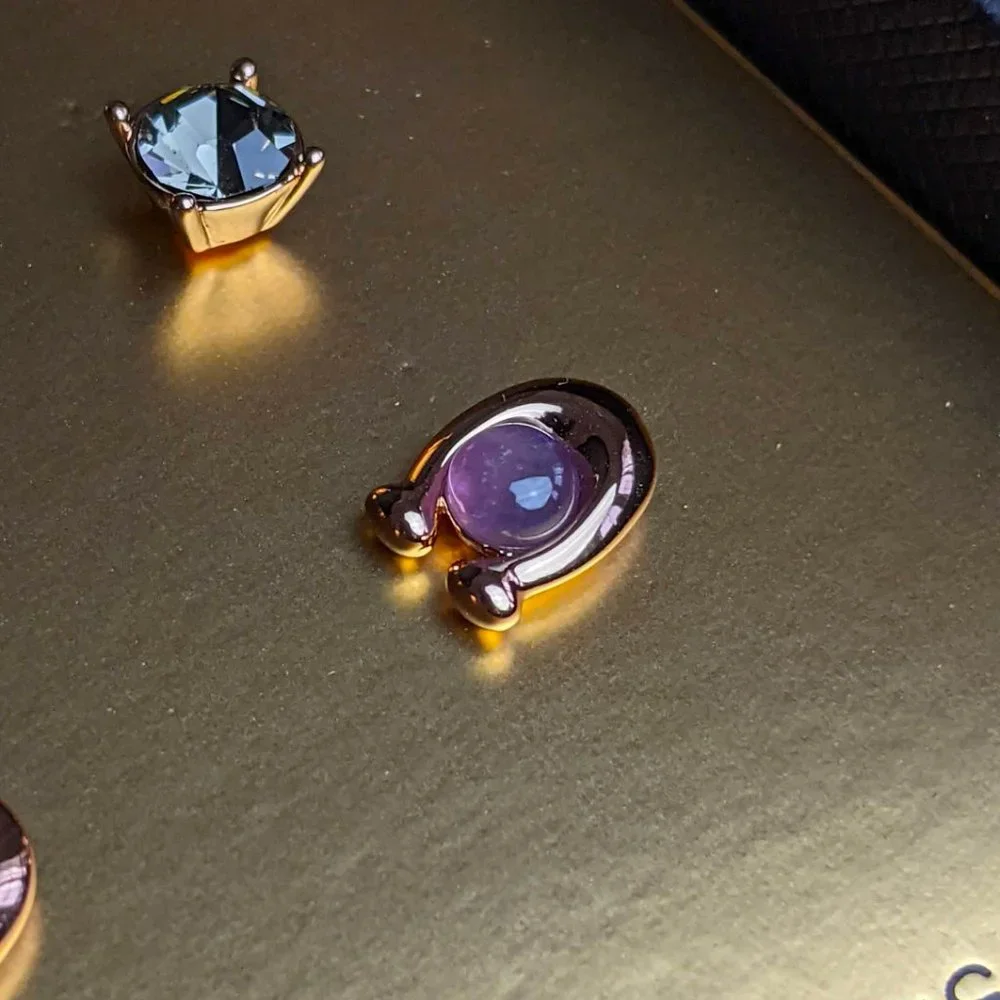 NWT COACH 376338 C-Stone Set of 2 Stud Earrings Amethyst